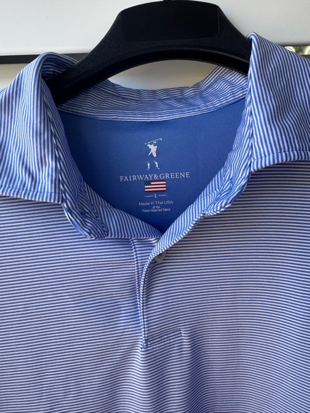 Fairway & Greene Blue and White Micro-Stripe Polo